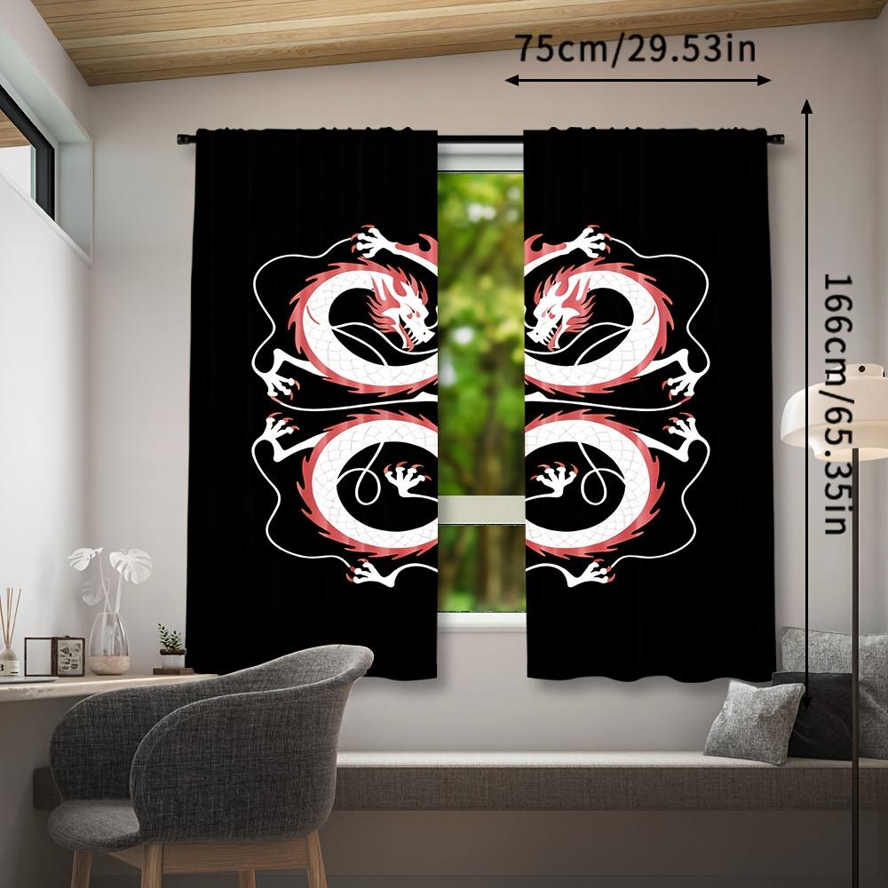 Modern Chinese Dragon Curtains Polyester Semi Sheer All Season Decorative Window Drapes Blackout Set Of 2 Made With Rod Pocket