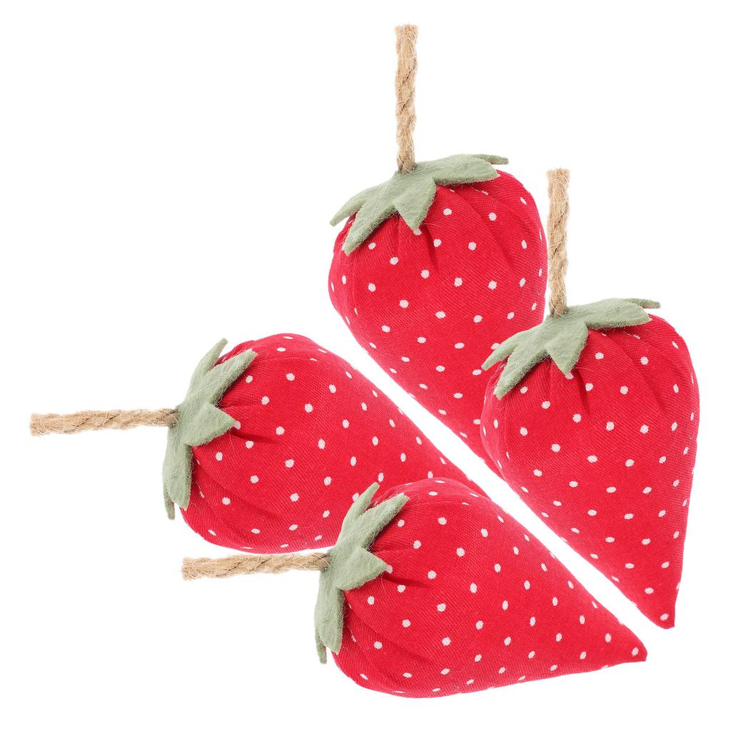 4Pcs Faux Fabric Strawberry Decor Artificial Strawberry Ornaments Lightweight Fake Strawberries for Home Table Centerpiece