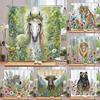 Watercolor Flowers And Plants Shower Curtain With Hook - Design Chic Animal, Horse, Lion, Tiger Bathroom Curtain Home Decoration