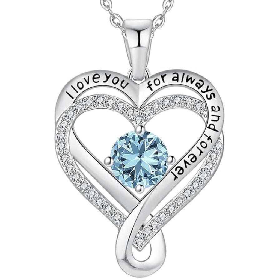 Schmuck für Frauen Ehefrau Unendlichkeit Herz Geburtsstein Ich Liebe Dich Halskette S925 Jubiläum Frauen Halsketten Geschenk für Freundin Mutter Tochter Sterling