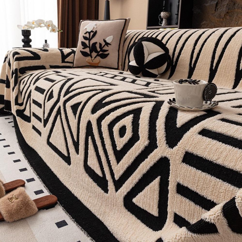 

Bohemian Style Vintage Interlocking Sofa Protector Non-Slip Comfort Sofa Cover Warm Sofa Blanket 180-130cm бежевий