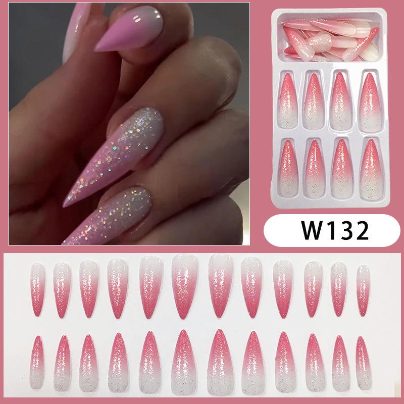 

Новые розовые градиентные длинные острые накладные ногти: Трансграничный европейский и американский стиль горячей девушки.