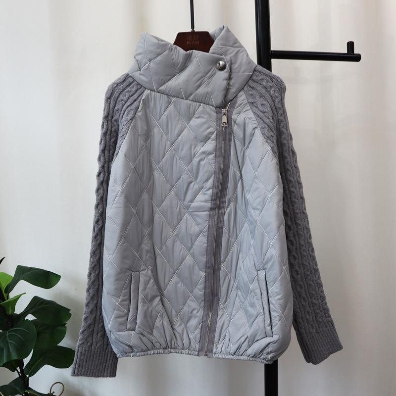 Design Sense Zipper Splicing Cotton Clothes Knitted Cardigan Autumn and Winter New Loose Lazy Wind Sweater Jacket Women