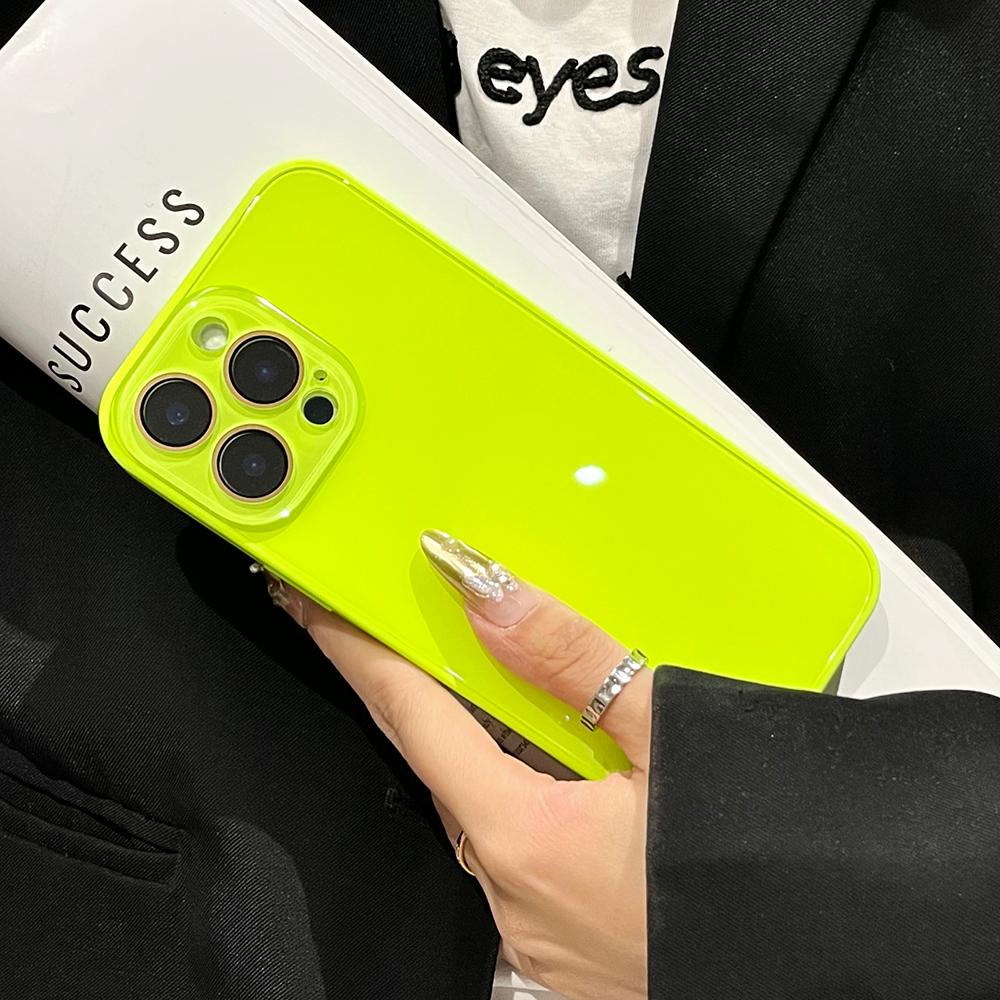 Glossy Solid Color Phone Case For iPhone 17 16 15 14 13 12 11 Pro Max Tempered Hard Glass Back Cover