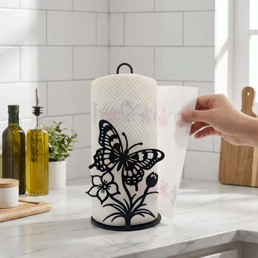 Wooden Base Butterfly Napkin Holder Free Standing Food Wrap Storage Rack Tissue Stand for Home