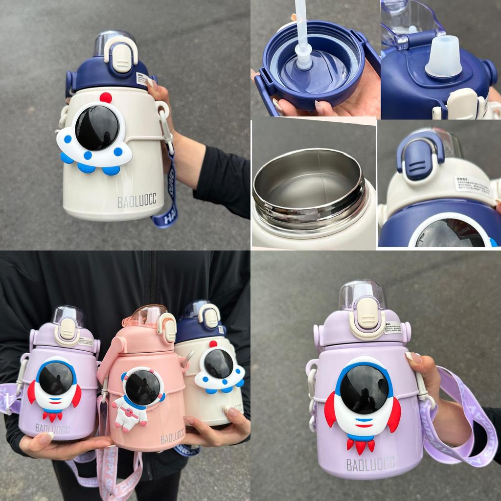 Hseen 2023 New Children's Insulated Cup Cute Cartoon Straw Cup Stainless Steel 850ml Capacity