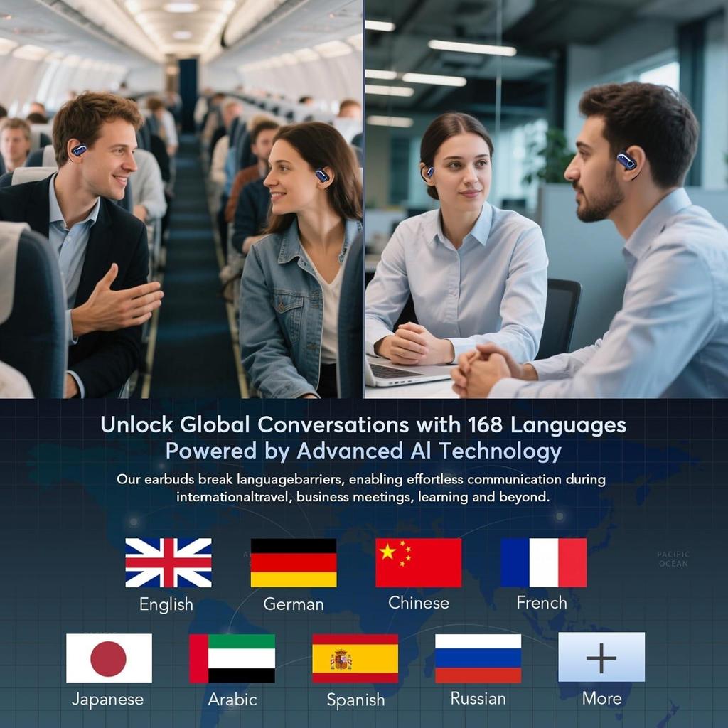 168 Sprachen KI-Übersetzung Ohrhörer Bluetooth 5.4 Kopfhörer Übersetzer 4-in-1 Smart-Modus Touchscreen Echtzeit-Ohrhörer Passend für iOS und Android Ideal