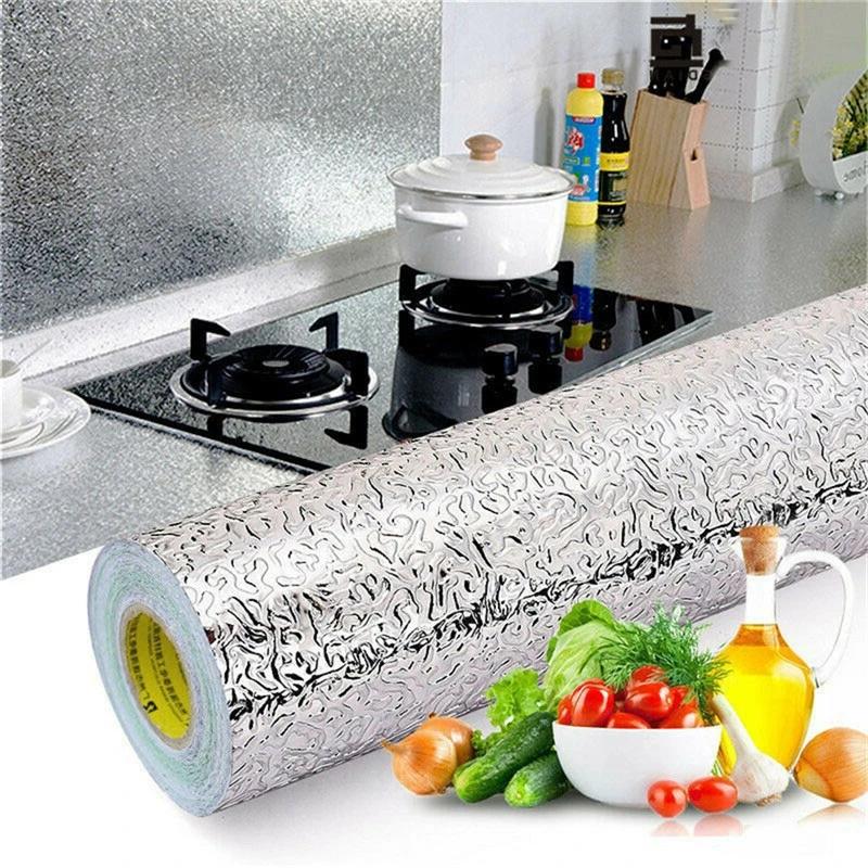 3m/5m/10m Kitchen Oil-proof Self Adhesive Stickers Anti-fouling High-temperature Aluminum Foil Gas Stove Cabinet Contact Wallpaper