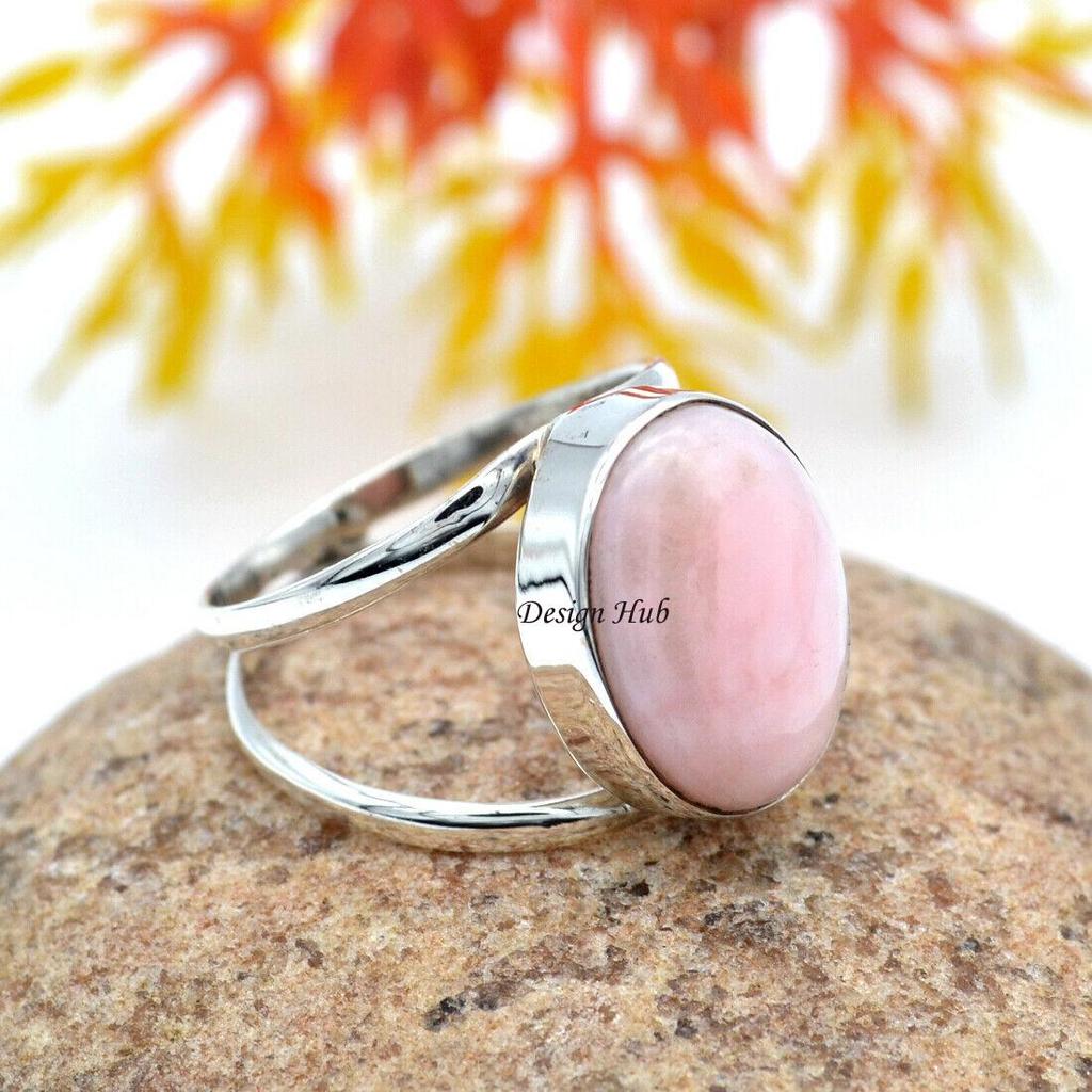 Rosa opal handgjorda ring solid 925 sterling silver smycken för julklapp