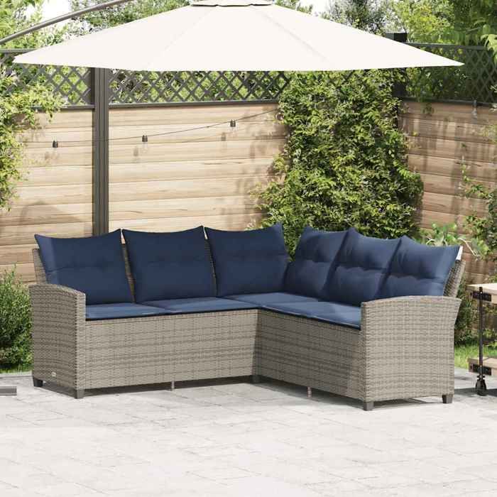 VidaXL Canapés en forme de L avec coussins gris résine tressée, canapé de jardin, siège de jardin, canapé de terrasse, 365419