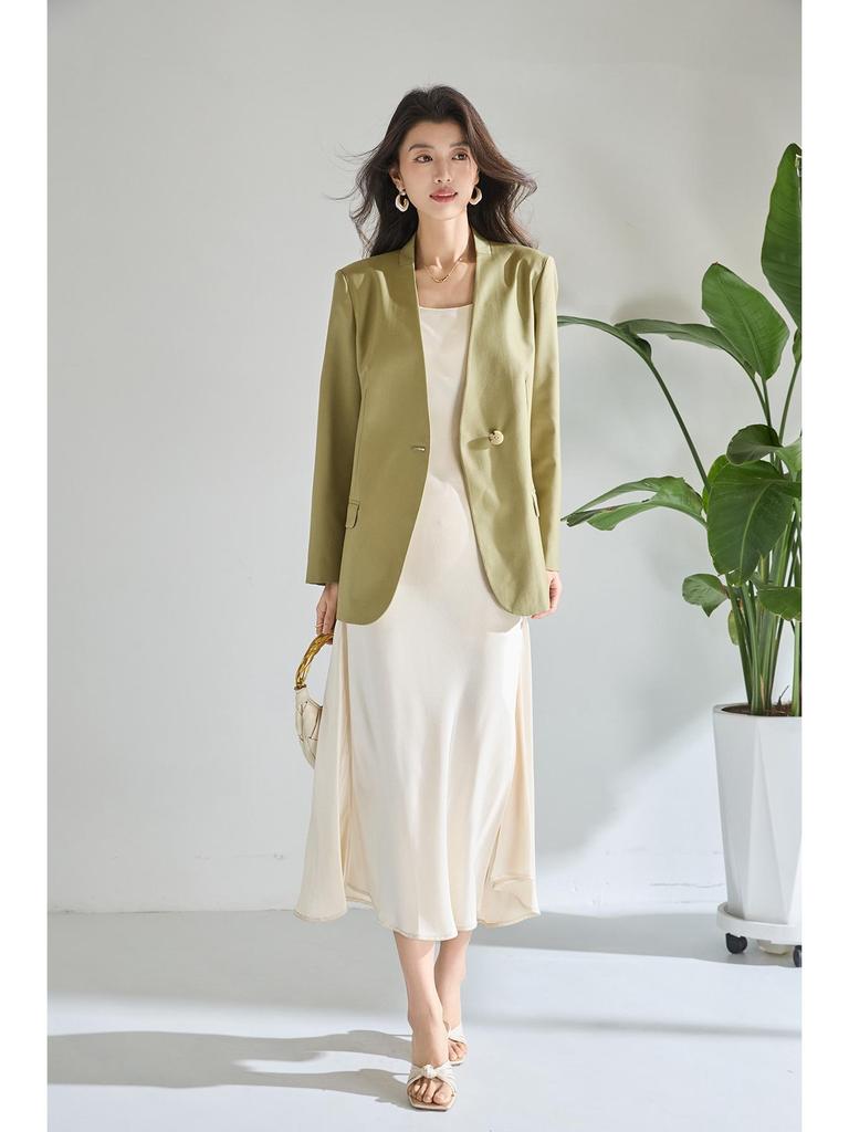 Spring-Summer Minimalist V-Neck Women's Loose Casual Suit Jacket