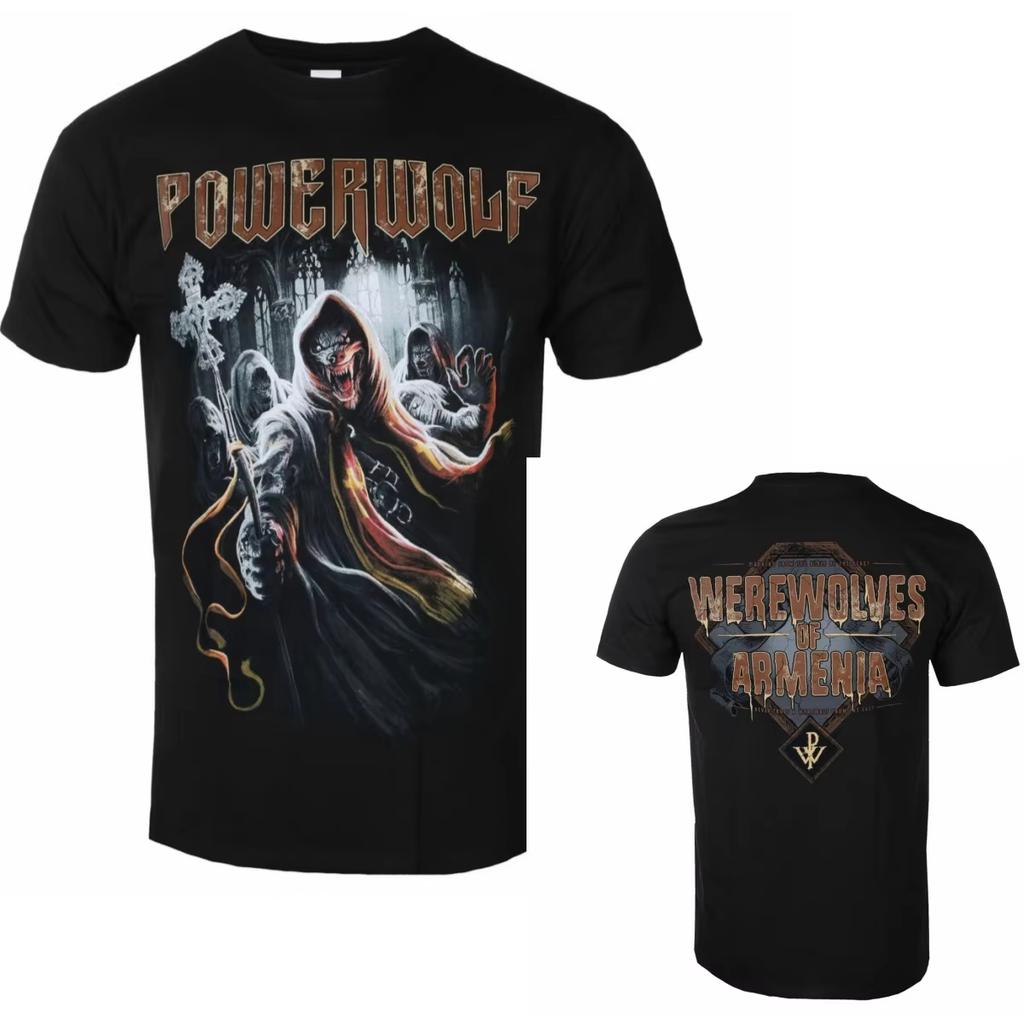 2026 Fit Letní Bavlna s Grafikou Powerwolf Tričko Unisex Letní Krátký Rukáv Módní Harajuku Hip Hop Punkové Tričko Y2K Streetwear Oversized Tričko
