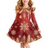 Girls' Christmas Print Long Sleeve Dress with Sleeves for Holiday Party