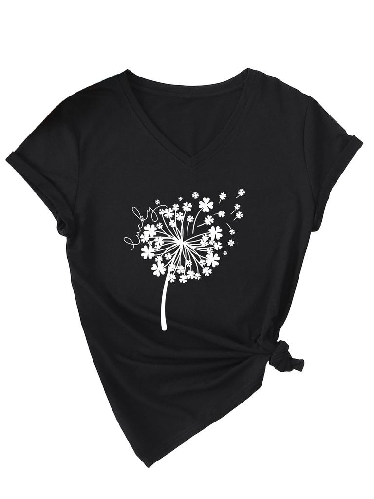 Versatile Comfortable Personality Dandelion Clover Women's V-Neck Short Sleeve T-Shirt