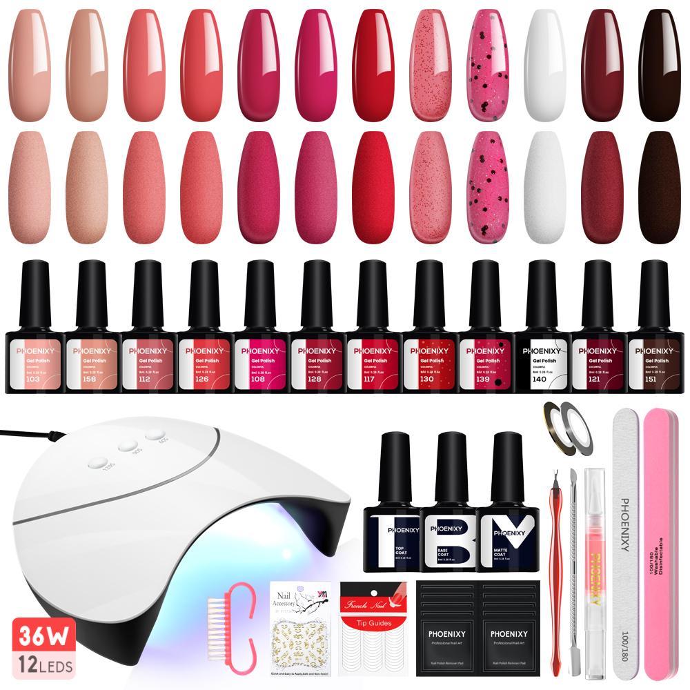 Набір для манікюру PHOENIXY Гель-лак для нігтів Nail Art Varnish Matte Top Coat з ультрафіолетовою світлодіодною лампою для нігтів 36 Вт Інструменти для нігтів Набір дрилів для нігтів Набір для декорування нігтів