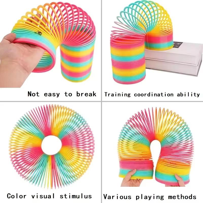 Lustig Mode Bunt Regenbogen Kreis Faltbar Kunststoff Feder Spirale Stressabbau Fidget Spielzeug Für Kinder Kreativ Pädagogisch