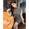 2026 Spring/Summer Elastic Half-High Collar Bodycon Dress - Hip-Hugging, Slimming Skirt for Women