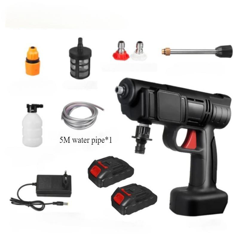 

Перезаряжаемый пистолет для мойки автомобиля, беспроводная мойка высокого давления, электрический водяной пистолет, пенообразователь с 2 батареями EU чёрный