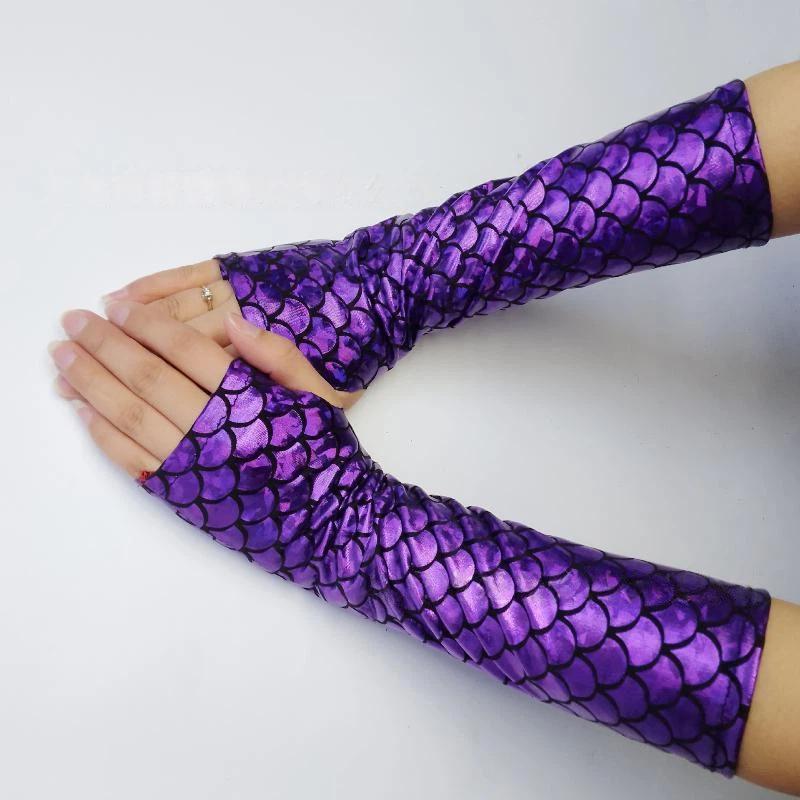 1 Paar Gotische Cosplay Halloween Bühnenperformance Party Armstulpen Meerjungfrau Fischschuppenmuster Fingerlos Lange Handschuhe Für Damen