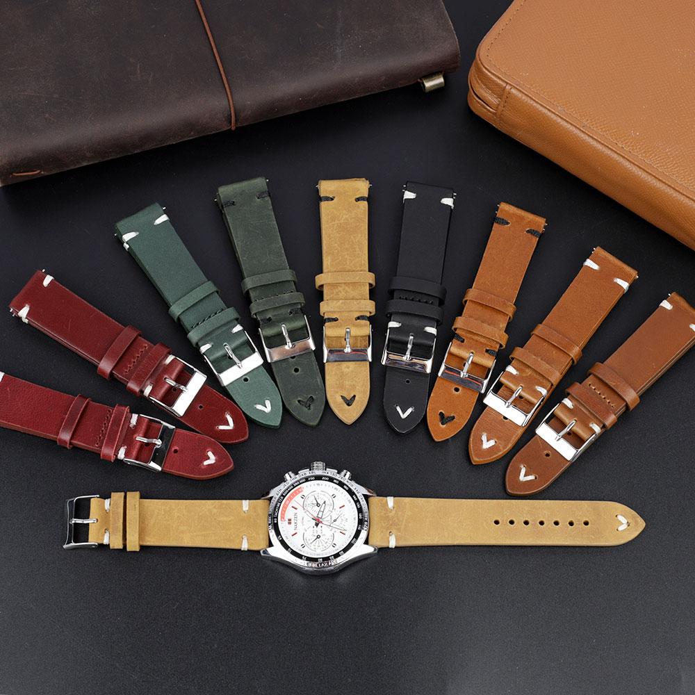 Retro Oil Wax Genuine Leather Watchband 18mm 20mm 22mm 24mm Quick Release Calfskin Watch Strap for Men Wristband Watch Accessory