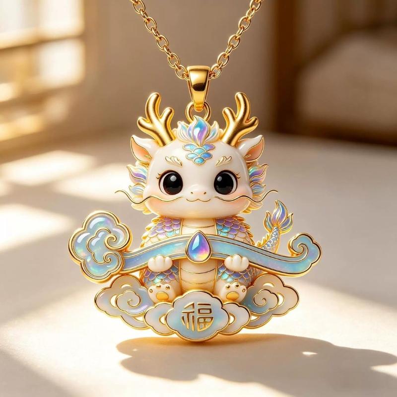 Nine-tailed Fox Enamel Pendant Necklace Waterproof Chinese Traditional Jewelry Durable Chain for Women Graduation Gift