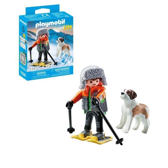 PLAYMOBIL 71741 Garçon En Raquettes Avec Saint Bernard, My Life, 8 Pièces, Dès 4 Ans