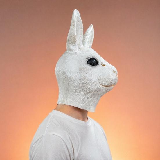 Maschera Costume di Halloween Confortevole Testa di Coniglio per Adulti, Cappuccio in Lattice di Coniglietto Realistico, Visione Illimitata Animale Carnevale Cosplay Festa Accessorio