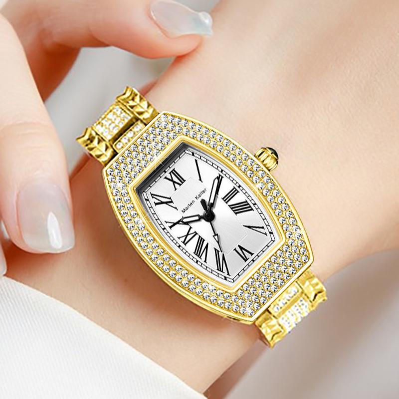 Tonneau Full Diamond Luxury Women Watches Quartz Fashion Ladies Bracelet Wristwatch Females Gifts Relogio Feminino
