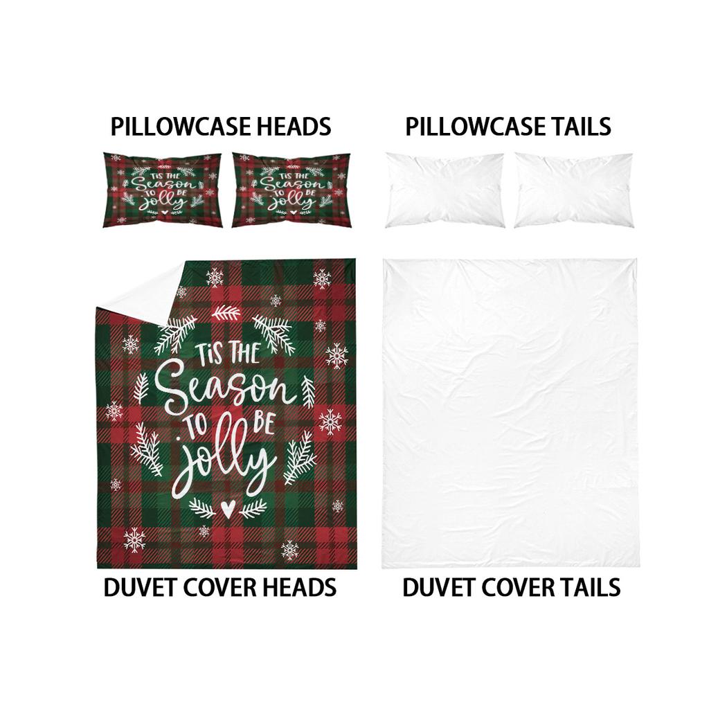 3pcs Checkered Christmas Print Coreless Bedding Set Multiple Size Bedrooms Dormitories All Season Comfortable Machine Washable