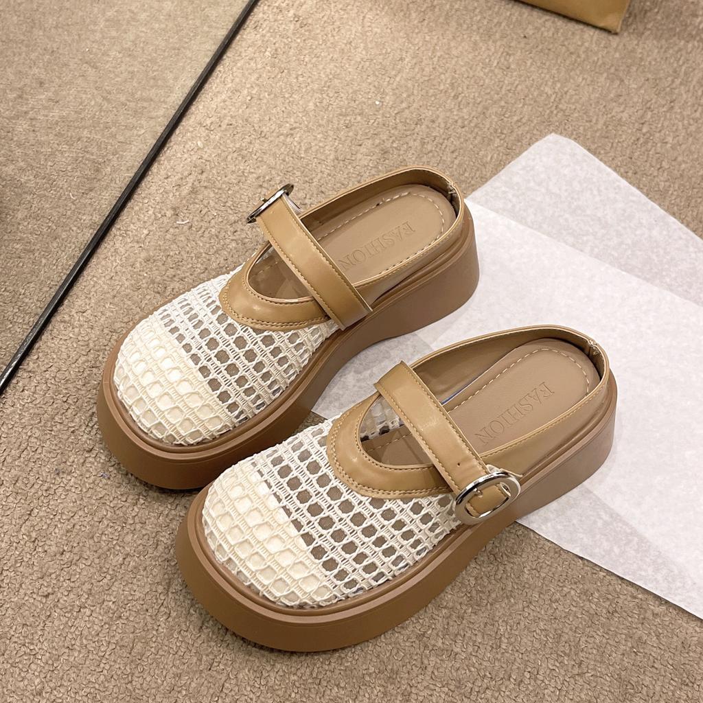 Fashion Hot Selling Women's 2025 Thick Bottom Head Covering Woven Hollow Out Slip-On Sandal Rubber Sole Comfortable Lazy Person Slippers