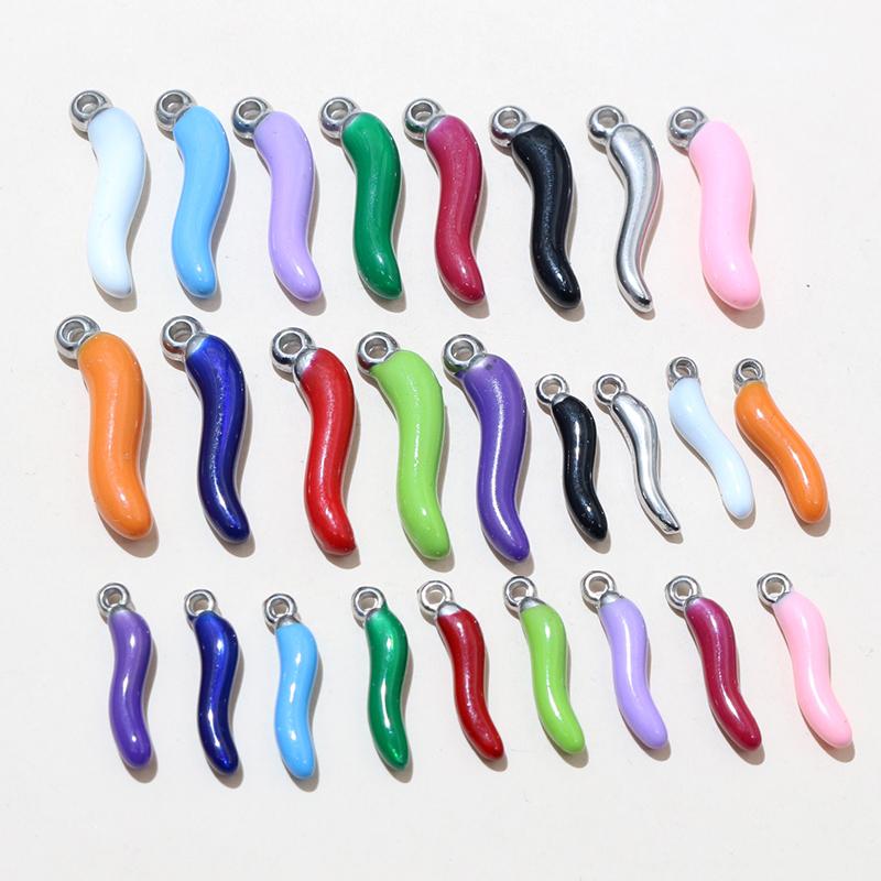 10pcs Enamel Chili Pepper Pendant Charms Stainless Steel  DIY Jewelry Making Accessories for Earrings Necklace Bracelet