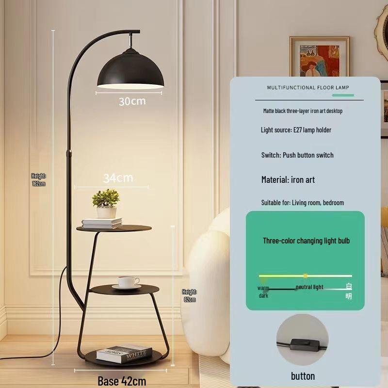 Nordic Cream Floor Lamp with Shelf - Modern Living Room, Study, Bedroom & Bedside Vertical Table Lamp