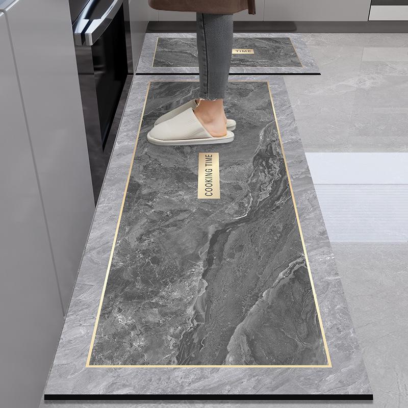 Marble Pattern Kitchen Anti-Oil Diatom Mud Mat: Water-Absorbing, Quick-Drying, Non-Slip, Easy-Care.