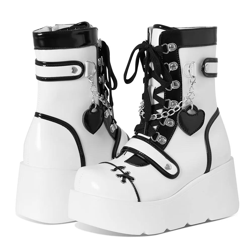 Fashion Comemore Women's Shoes Platform Lolita Boots Woman Wedge Heels Women's Mid Calf Booties Gothic Pink Kawaii JK Cosplay Long Botas