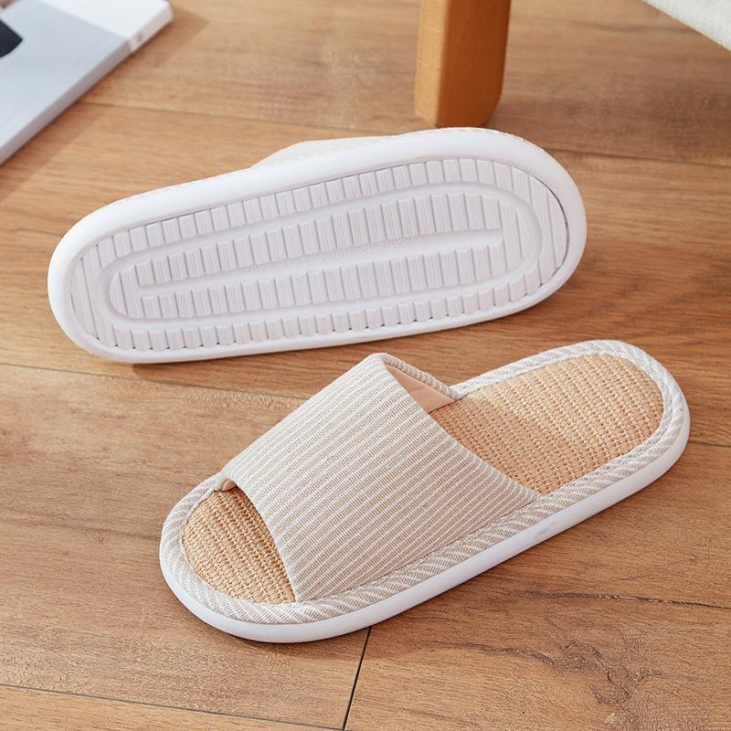 Japanese silent linen slippers spring and autumn four seasons living room wooden floor non-slip cotton and linen fabric slippers women's summer