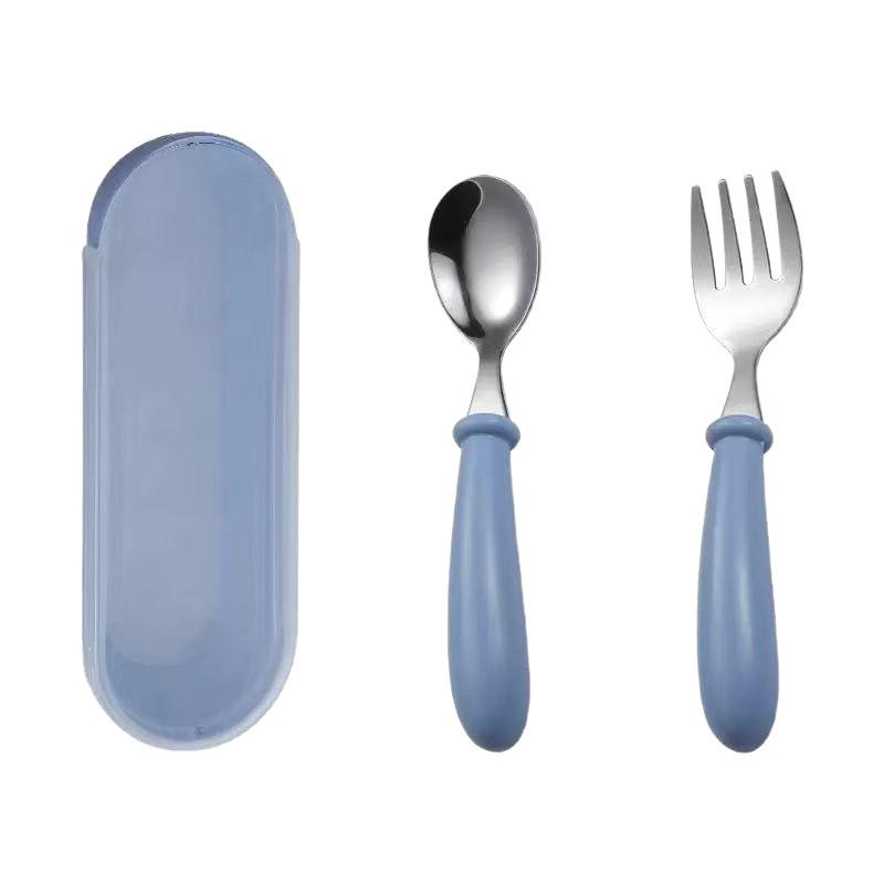 Cartoon Stainless Steel Children's Cutlery Set - Fork & Spoon with Round Handles, Gift for Mother & Baby, Birthday Gift