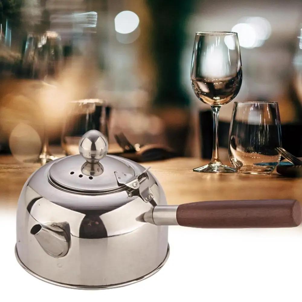 Side Wooden Handle Boiling Water Kettle 304 Stainless Steel Teapot Portable Tea Kettle  Restaurant