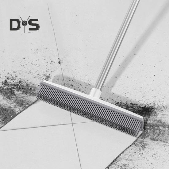 מטאטא לשיער חיות מחמד 2 ב-1 עם ידית ארוכה עם מגב מברשת קלת משקל להסרת פרווה אחיזה ארגונומית מברשת ניקוי רב-משטחית