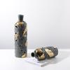 Ceramic Vase Creative Feather Shape Gray Gold Feather Pattern Flower Vase Porcelain Bottle Home Decoration Accessories