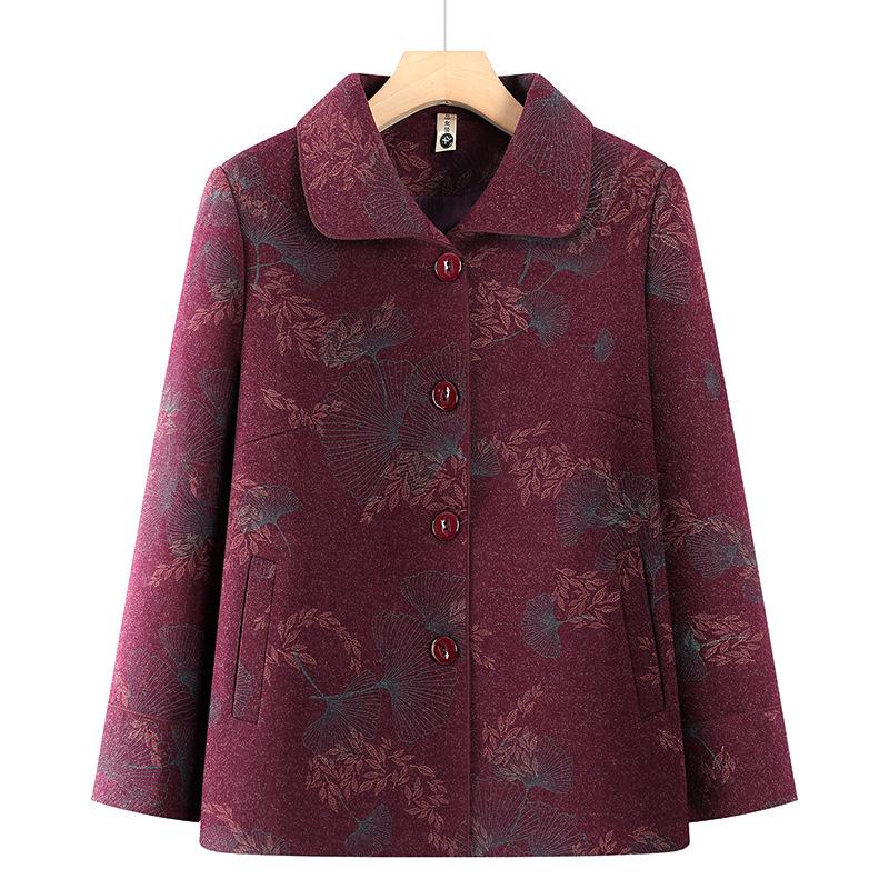 

Высококачественное осеннее шерстяное пальто для бабушки, отложной воротник, идеально подходит для пожилых и женщин среднего возраста. 4XL [130-145 kg]