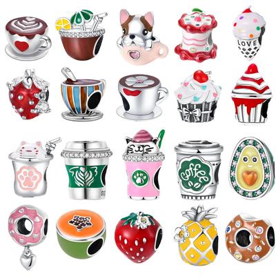 Original Charms Copper Coffee Cake Donut Strawberry Coconut Beads For Diy Bracelet Ladies Jewelry Gift