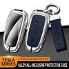 ALN1 Alloy Car Smart Remote Key Case Cover Protection Shell Keyring For Tesla Model 3 Model Y Model S X Leather Keychain Accessories