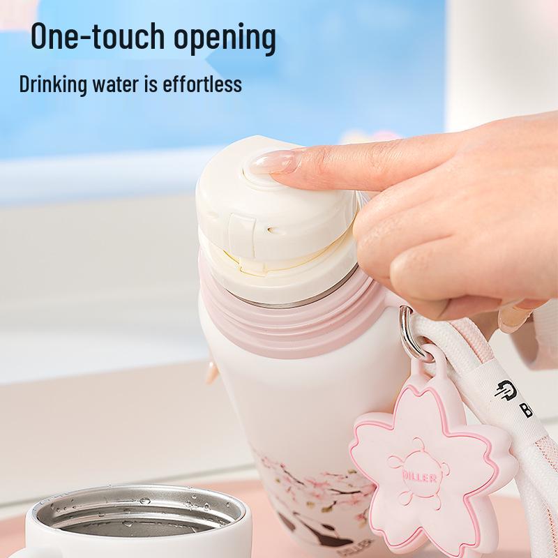Sakura Panda 2024 Insulated Water Bottle with Lid - Large Capacity for School, Mini Cup for Girls