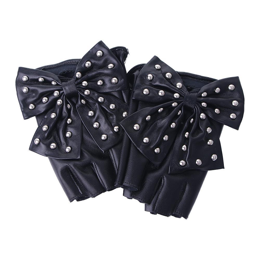 JK For Girls PU Leather Punk Women Gloves Korean Anime Mittens Half Finger Gloves Dancing Gloves