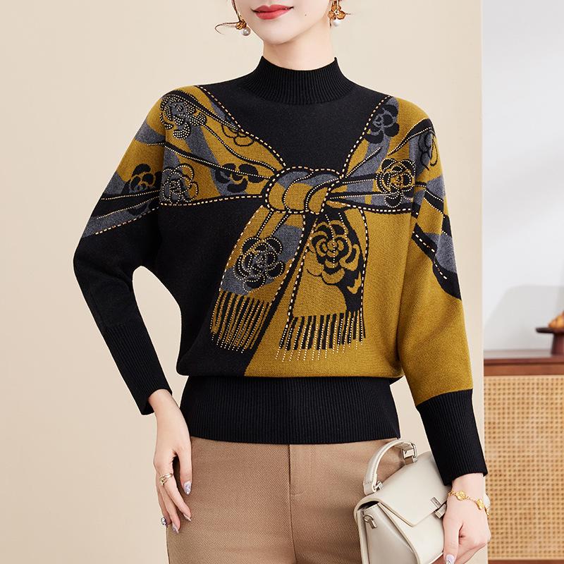 

Mom s Winter Warm Half-High Collar Knit Sweater for Middle-Aged and Elderly Women 3XL [135-145 jin]