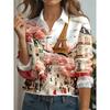 New Women's Fashionable Collared Button-Down Shirt Paris Eiffel Tower -Printed Casual Shirt
