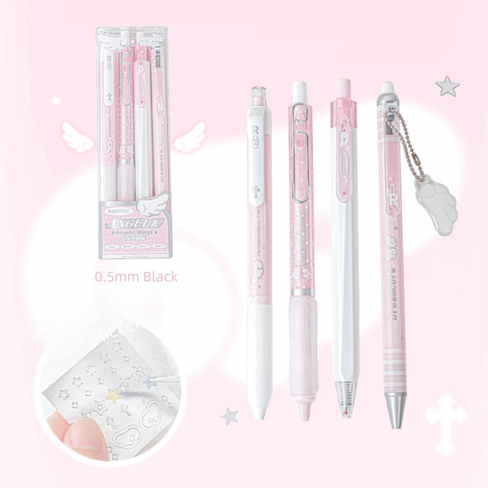 4Pcs/Set Soft Comfort Grip Pearl Angel Gel Pen Set 0.5mm Kawaii Cartoon Pens Exam