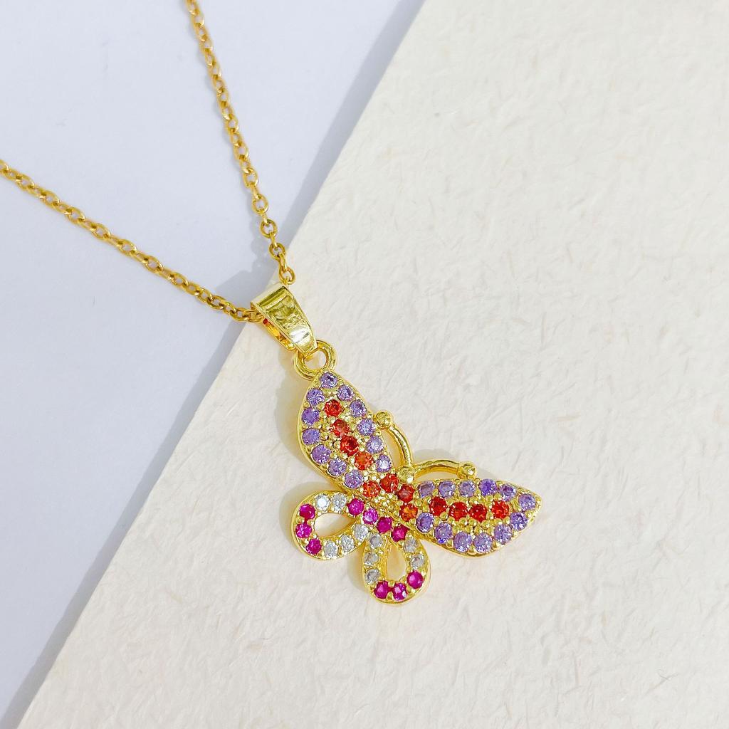 Personality Hip Hop Butterfly Necklace Color Zircon Unique Design Niche Fashion Pendant Jewelry For Young Women