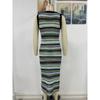 Women's Summer New Slim Fit Patchwork Jumper Fashion Striped Knitted Long Dress