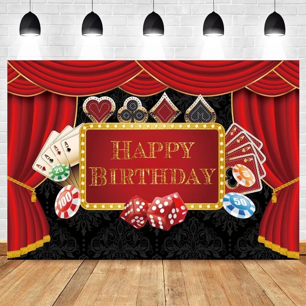 Decoración de Fondo para Fiesta de Cumpleaños Alfombra Roja Película Cine Película Póker Carta de Juego Casino Fondo Fotográfico Estudio Fotográfico Accesorios